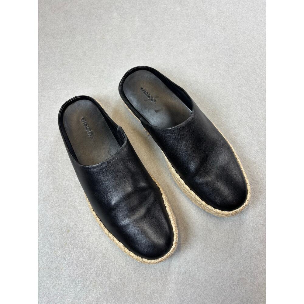 Vince‎ Ulla black leather mule slip-on espadrille platform clog 9.5 transitional - Picture 4 of 10